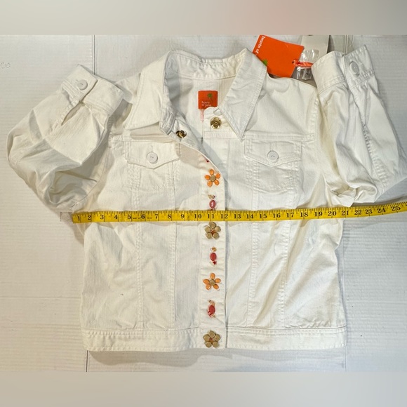 HEARTS OF PALM Womens White Button Up Floral Mimosa Time Jacket Cropped Size 12 - Picture 2 of 10